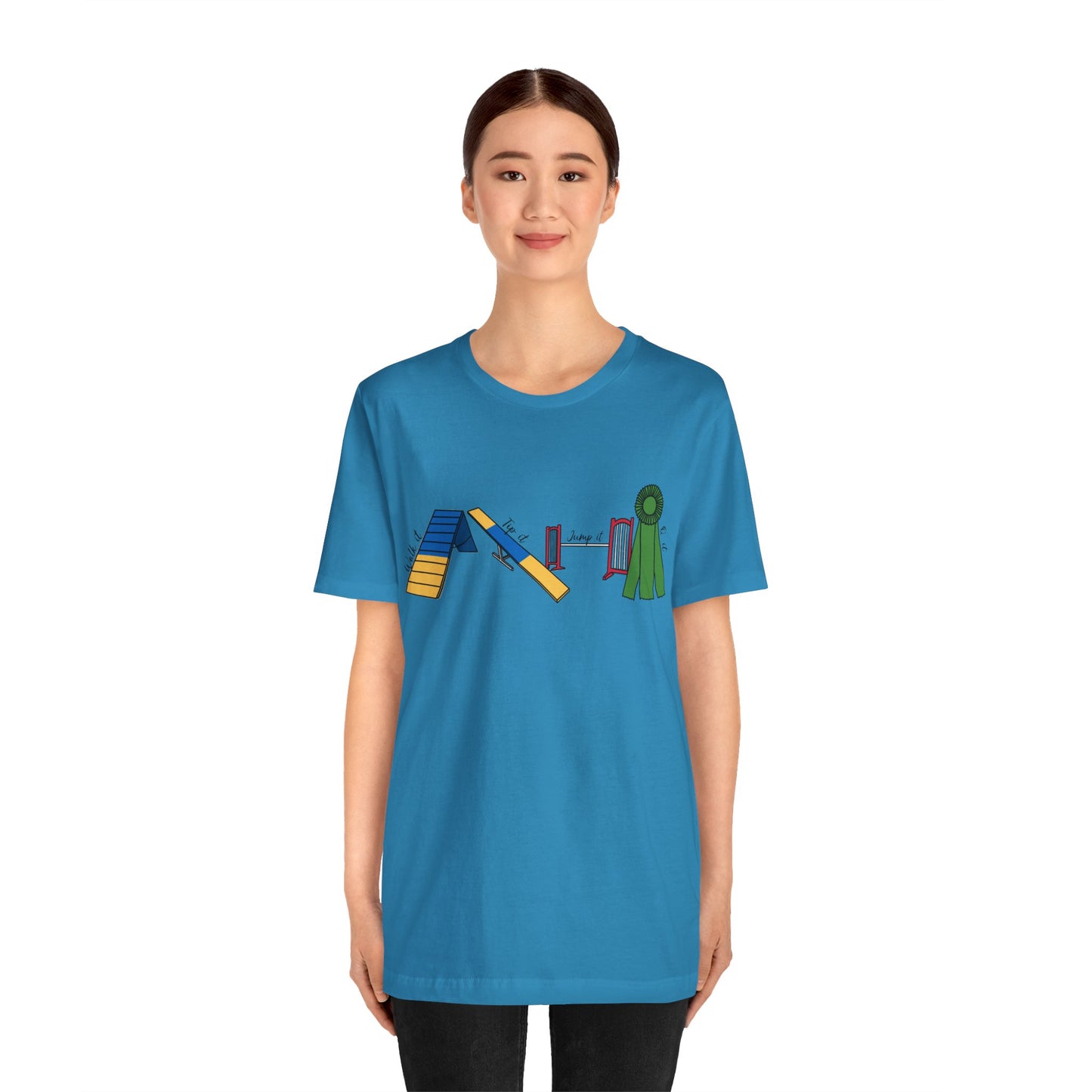 Dog Agility Day - Walk it, Tip it, Jump it, Q it - Print Bella + Canvas Short Sleeve Tee
