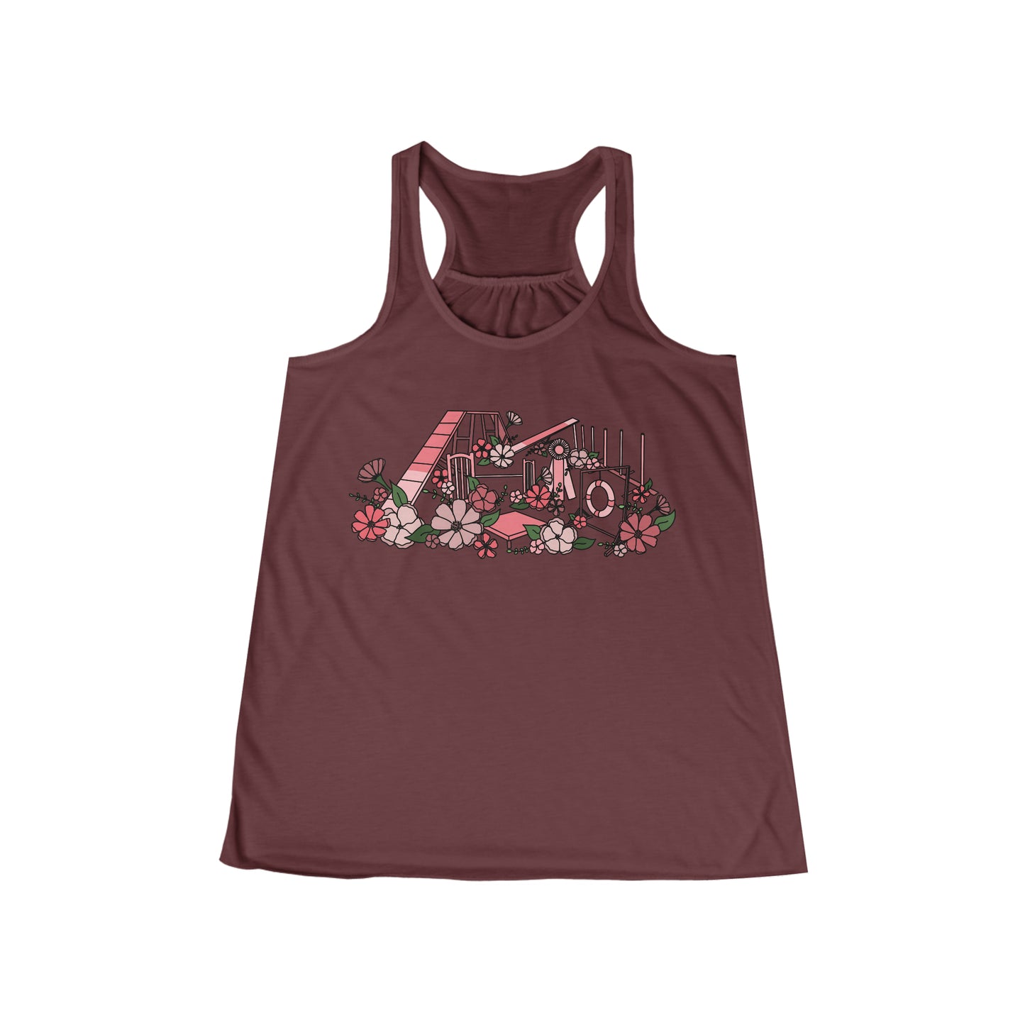 Floral Dog Agility Equipment Print Women's Flowy Racerback Tank