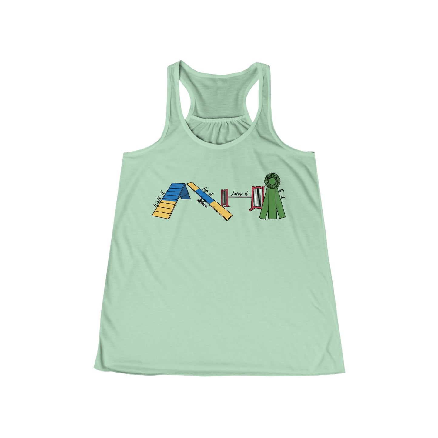 Dog Agility Day - Walk it, Tip it, Jump it, Q it - Print Women's Flowy Racerback Tank