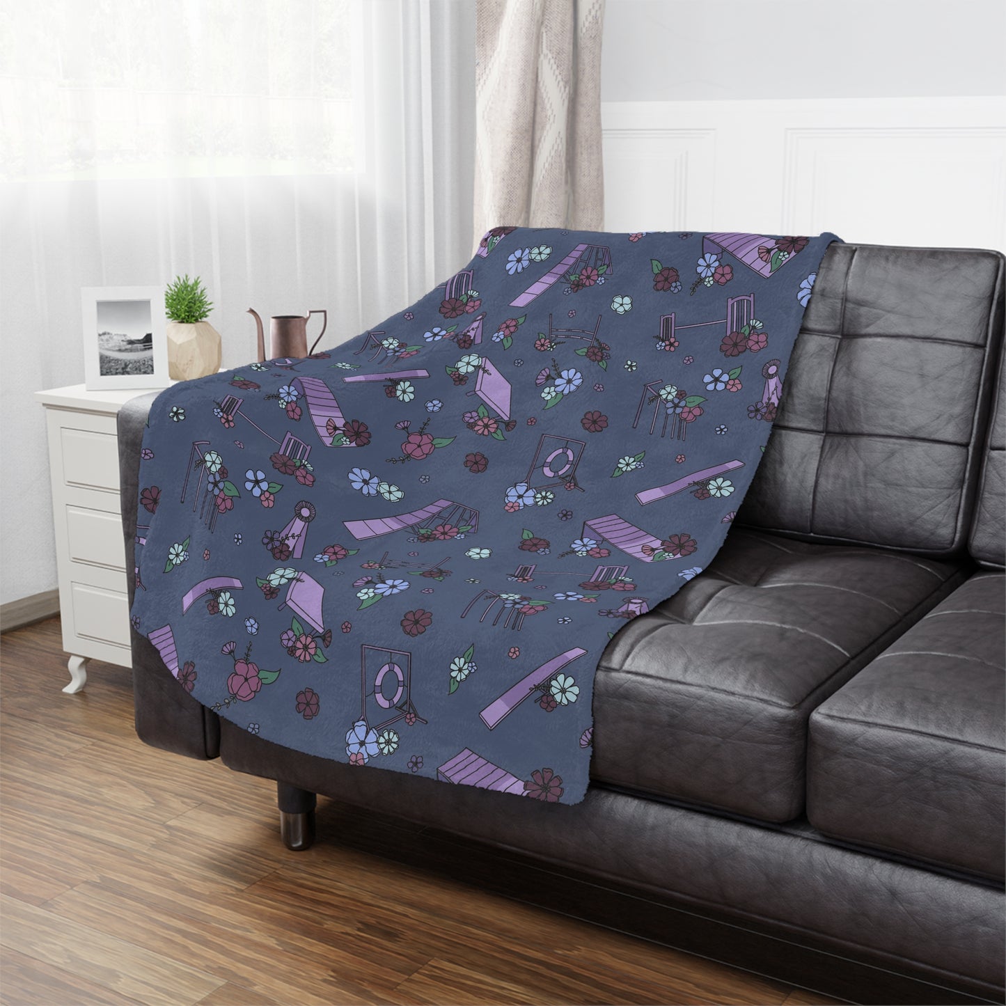 Navy Floral Dog Agility Minky Blanket