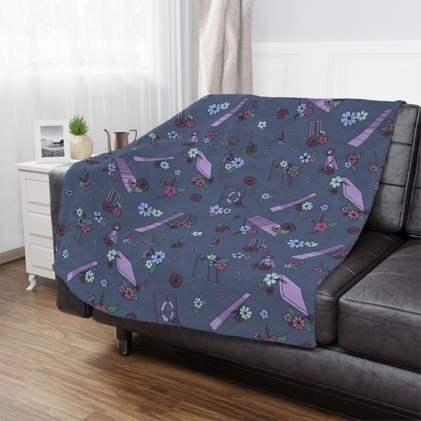 Navy Floral Dog Agility Minky Blanket