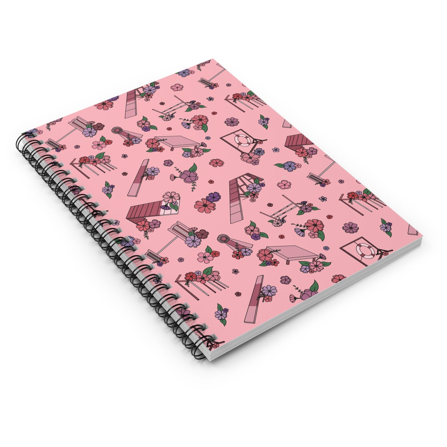 Pink Floral Dog Agility Spiral Notebook - Ruled Line, No Title