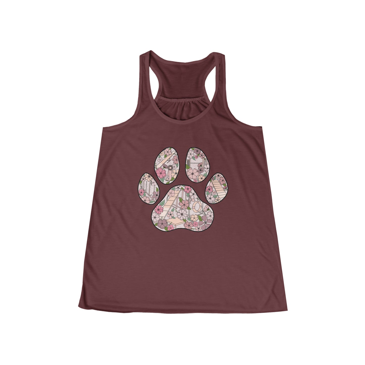 Dog Agility Floral Paw Print Women's Flowy Racerback Tank