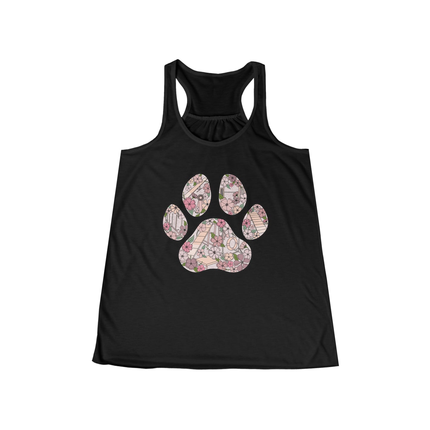 Dog Agility Floral Paw Print Women's Flowy Racerback Tank