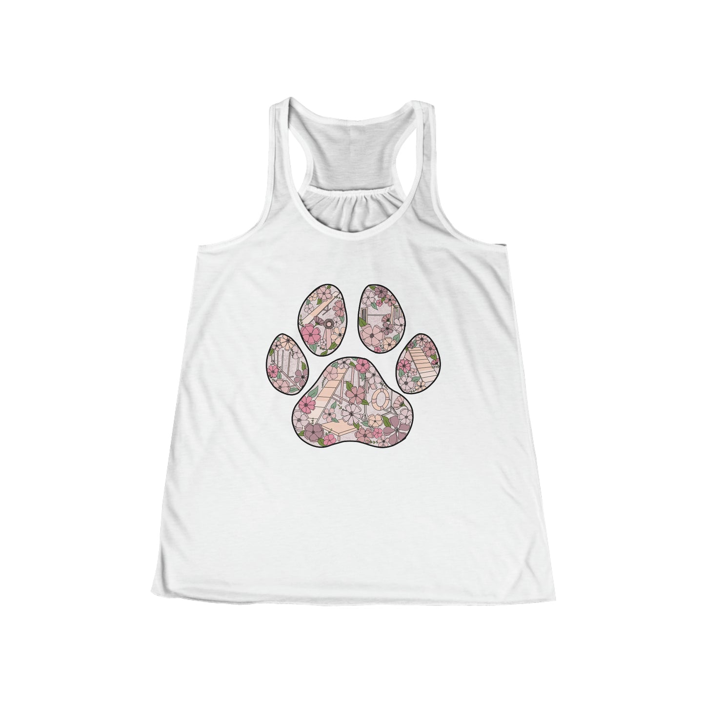 Dog Agility Floral Paw Print Women's Flowy Racerback Tank