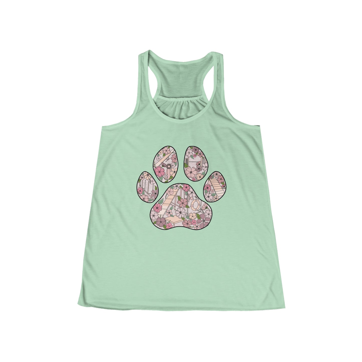 Dog Agility Floral Paw Print Women's Flowy Racerback Tank