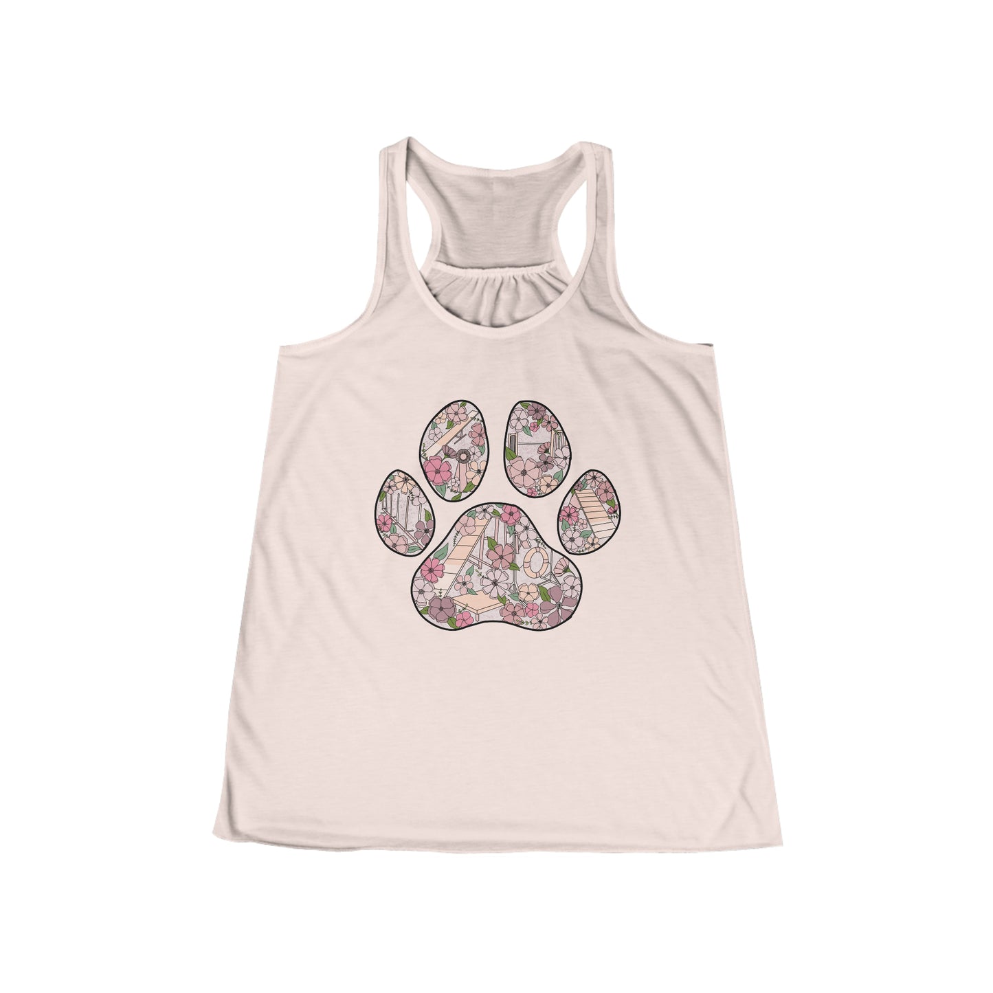 Dog Agility Floral Paw Print Women's Flowy Racerback Tank