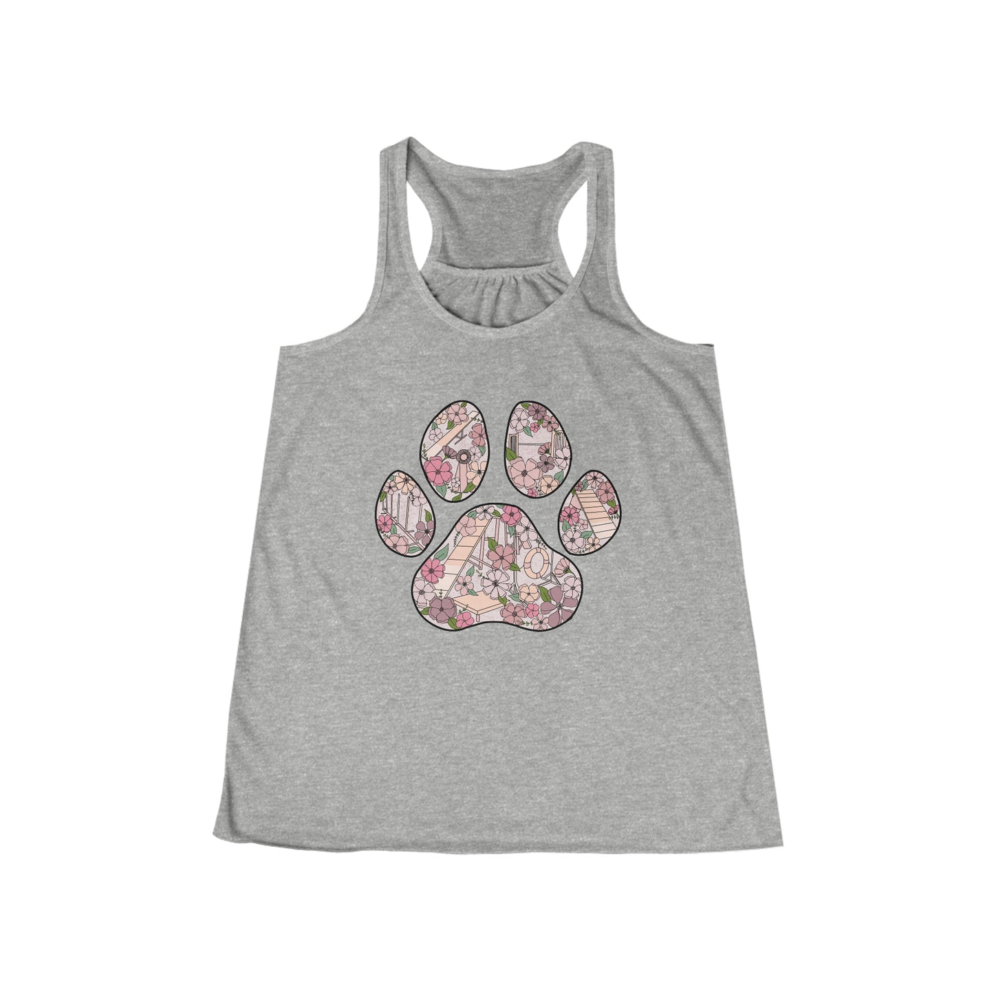 Dog Agility Floral Paw Print Women's Flowy Racerback Tank