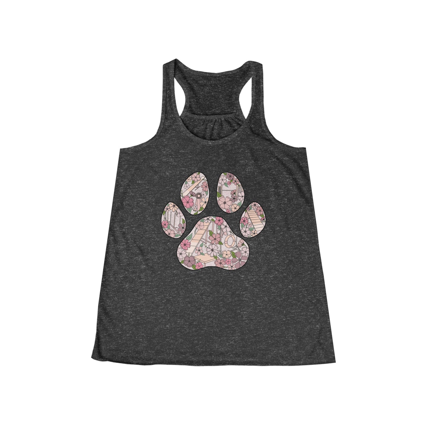 Dog Agility Floral Paw Print Women's Flowy Racerback Tank