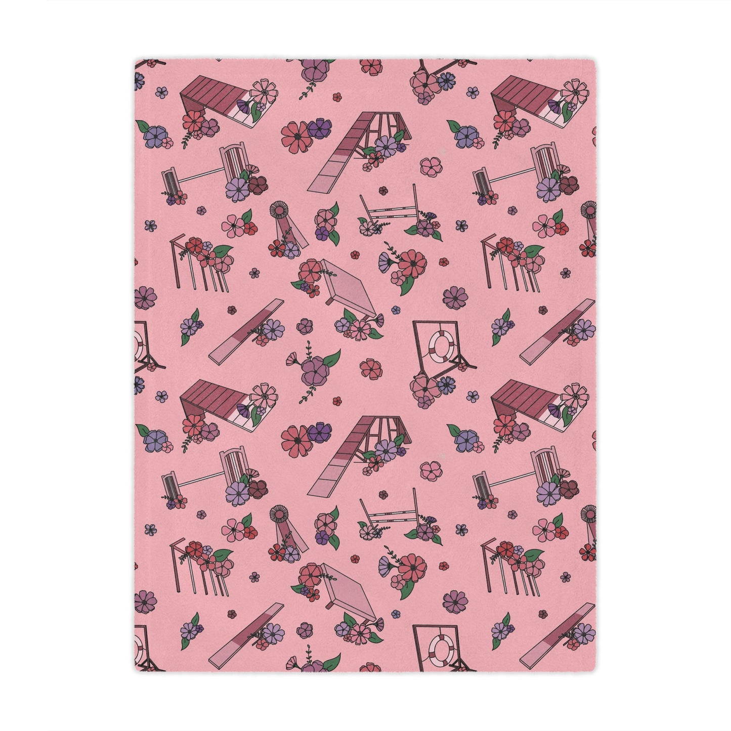 Pink Floral Dog Agility Minky Blanket