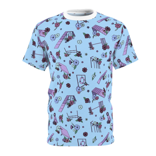 Blue Floral Agility Equipment All Over Print Tee