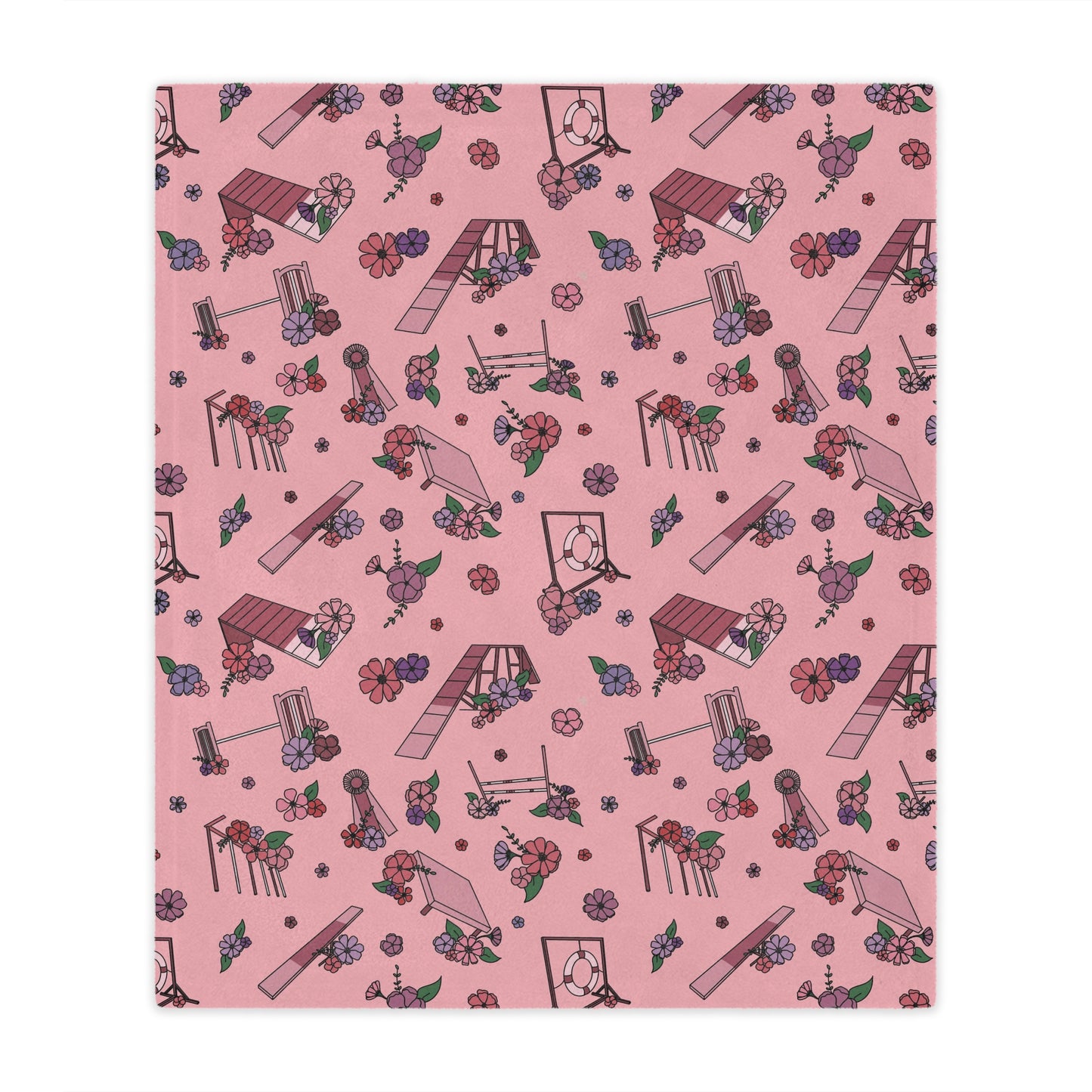 Pink Floral Dog Agility Minky Blanket