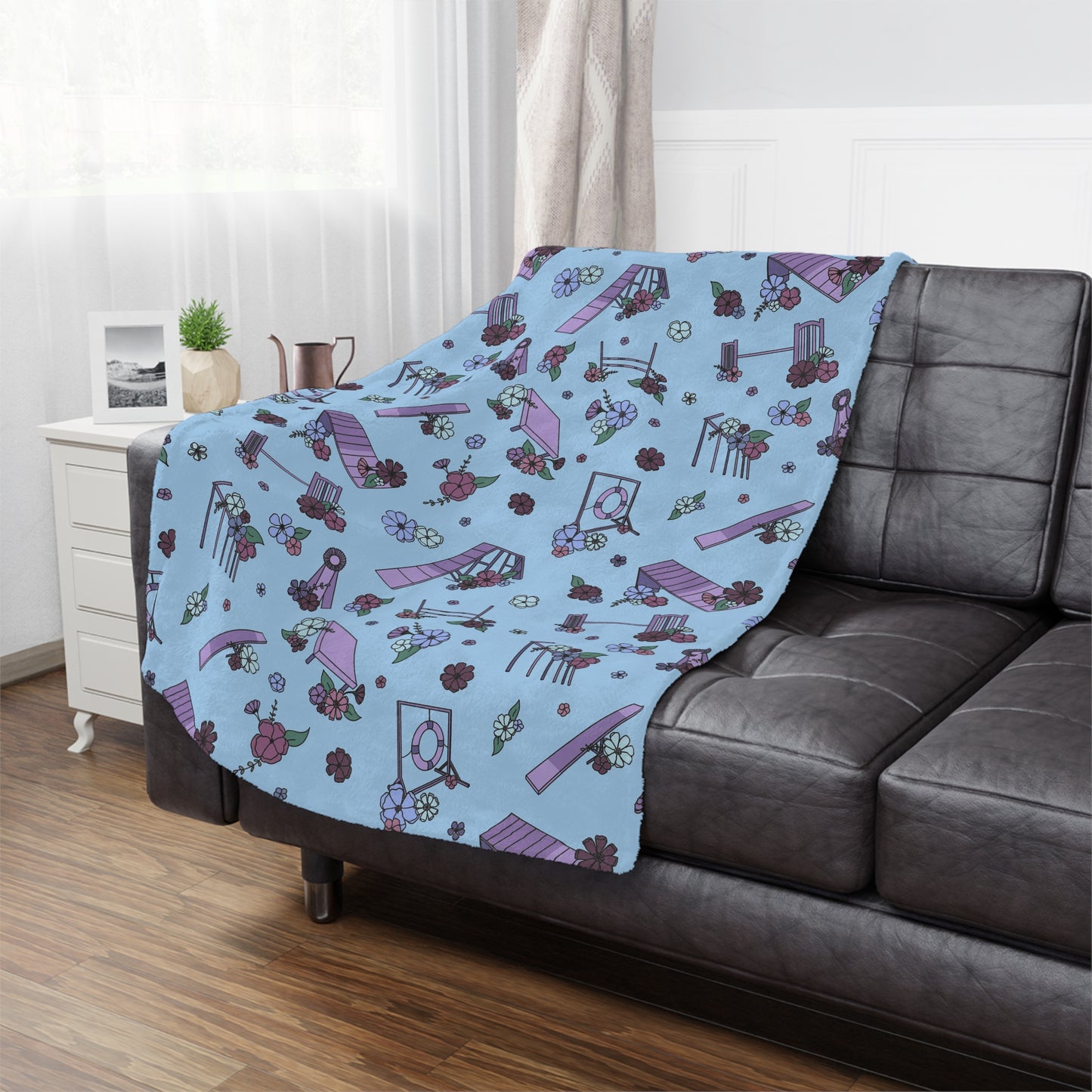 Blue Floral Dog Agility Minky Blanket