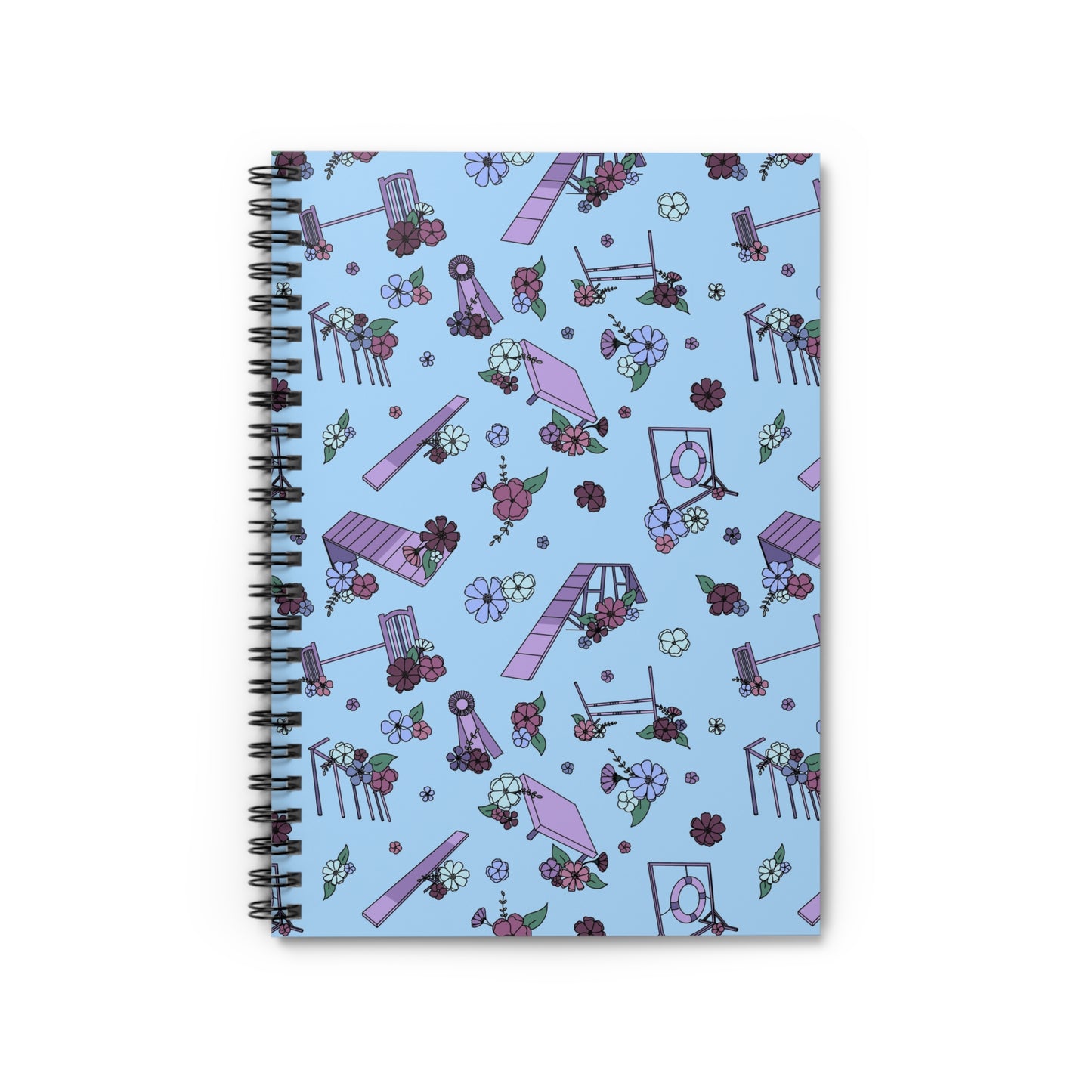 Blue Floral Dog Agility Spiral Notebook - Ruled Line, No Title