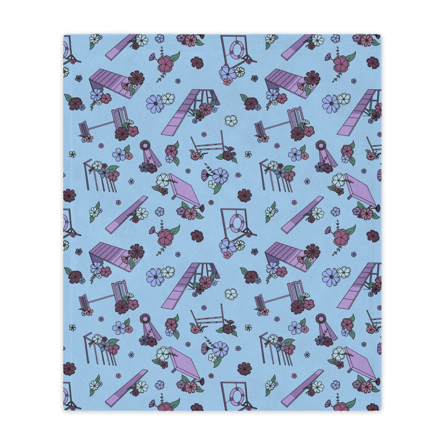 Blue Floral Dog Agility Minky Blanket