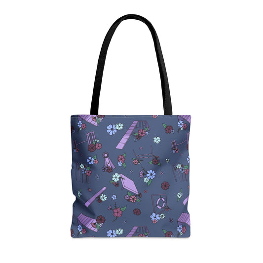 Navy Dog Agility Equipment Floral Tote Bag