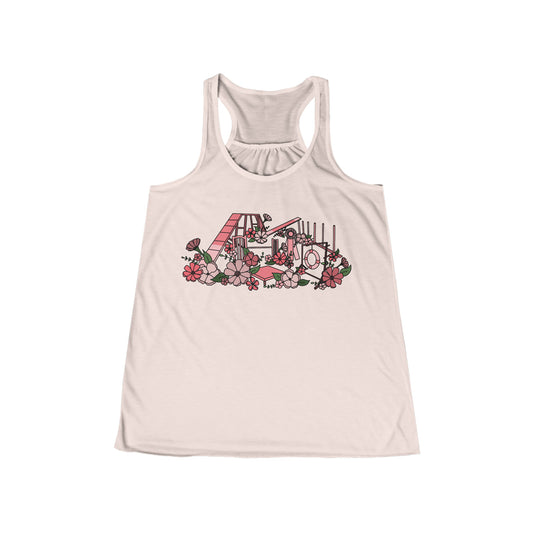 Floral Dog Agility Equipment Print Women's Flowy Racerback Tank