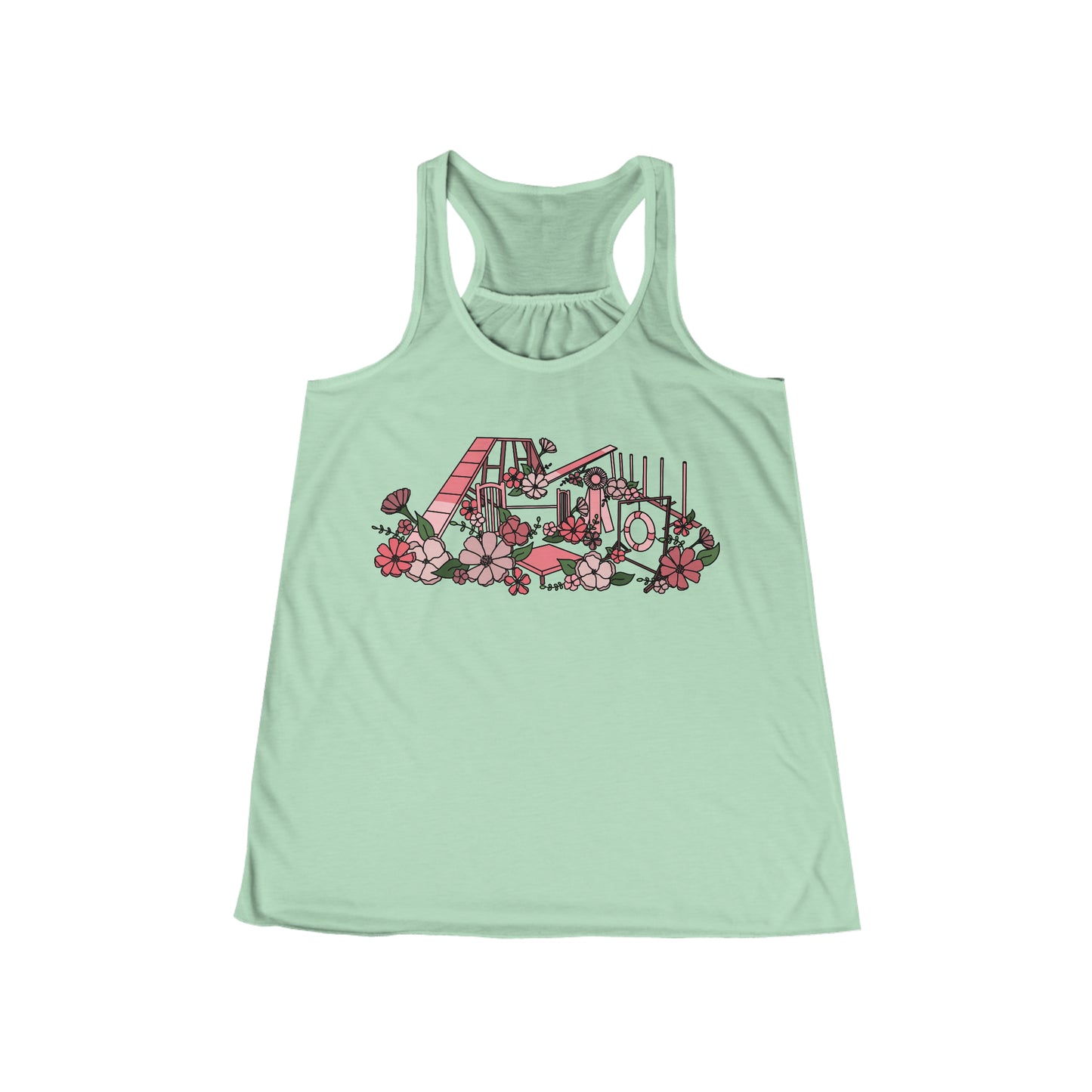 Floral Dog Agility Equipment Print Women's Flowy Racerback Tank