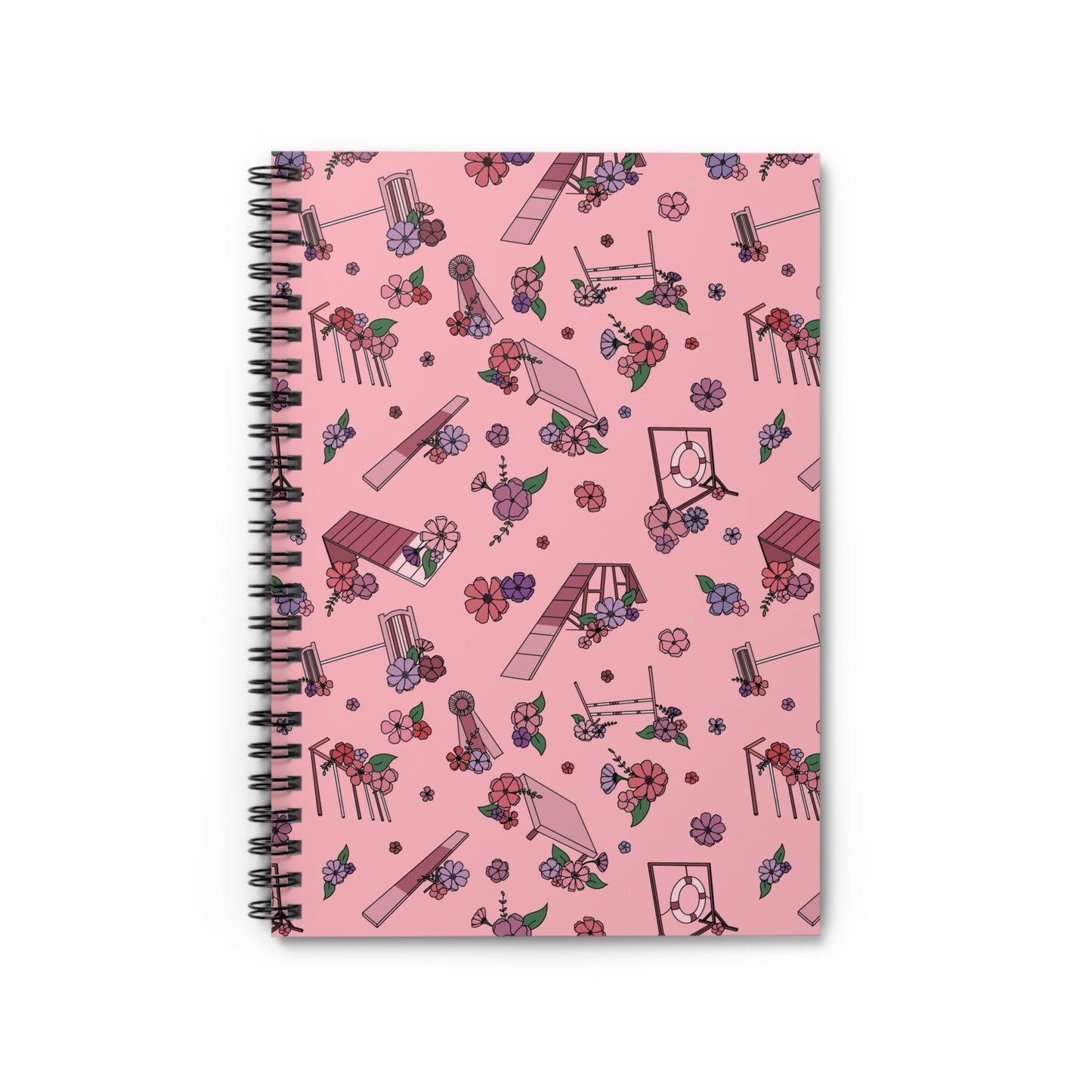 Pink Floral Dog Agility Spiral Notebook - Ruled Line, No Title