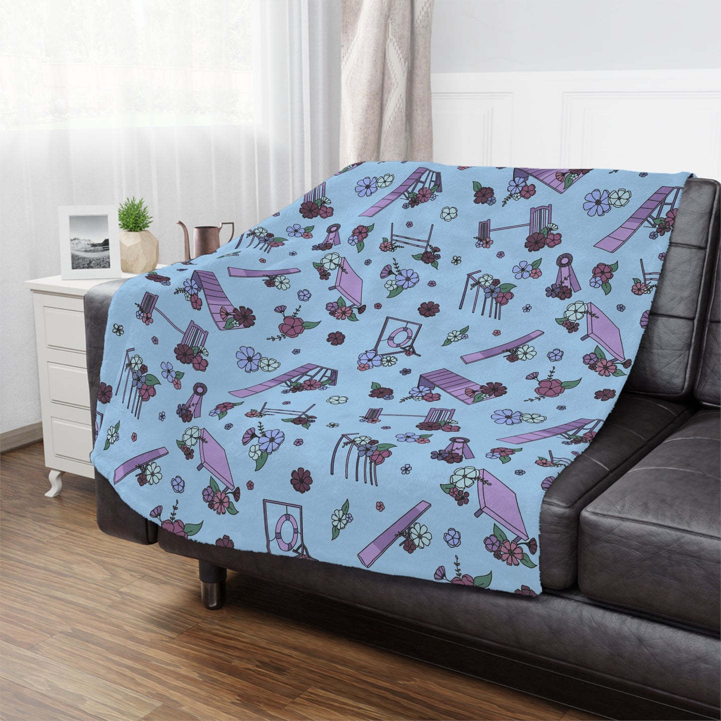 Blue Floral Dog Agility Minky Blanket