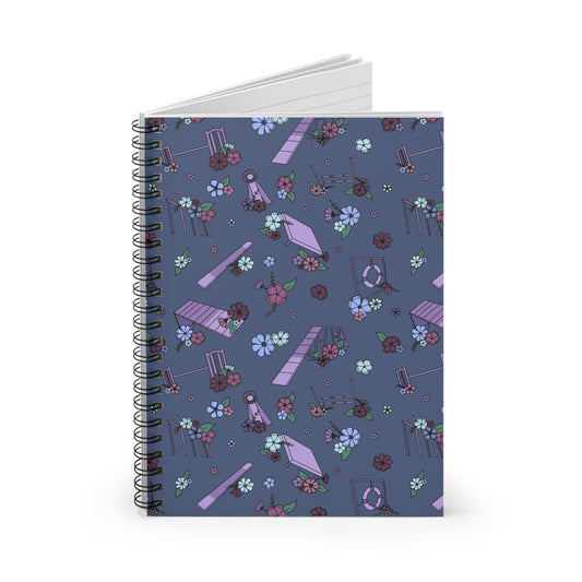 Navy Floral Dog Agility Spiral Notebook - Ruled Line, No Title