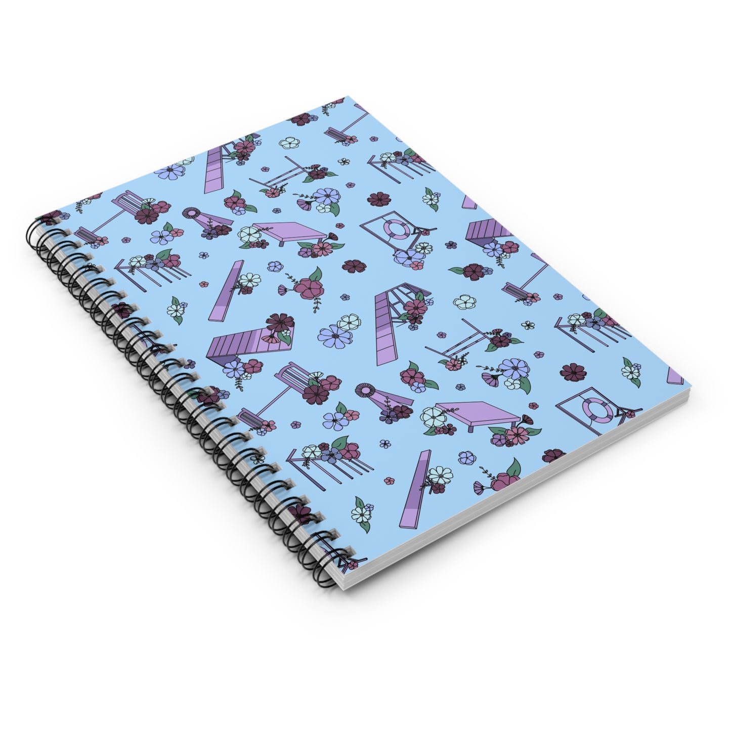 Blue Floral Dog Agility Spiral Notebook - Ruled Line, No Title