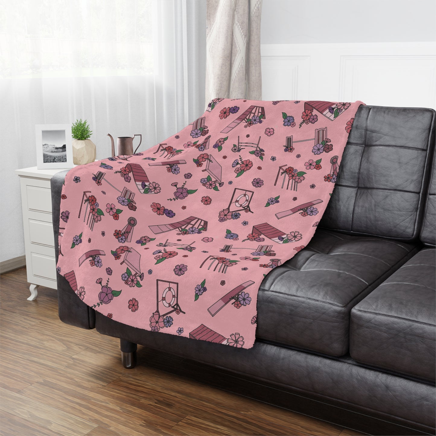 Pink Floral Dog Agility Minky Blanket