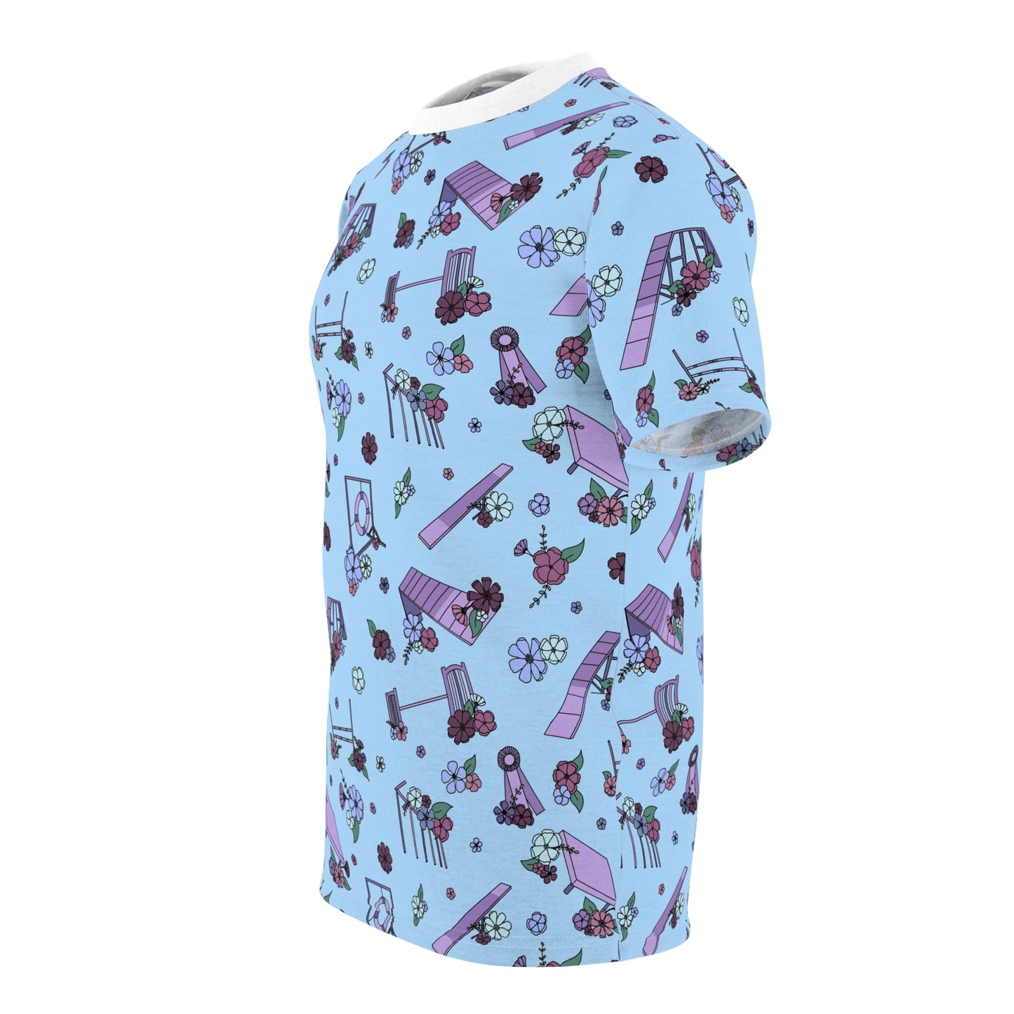 Blue Floral Agility Equipment All Over Print Tee