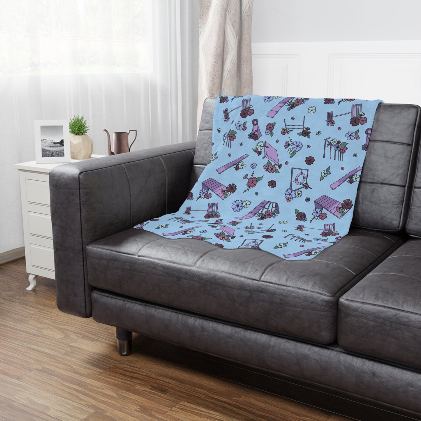 Blue Floral Dog Agility Minky Blanket