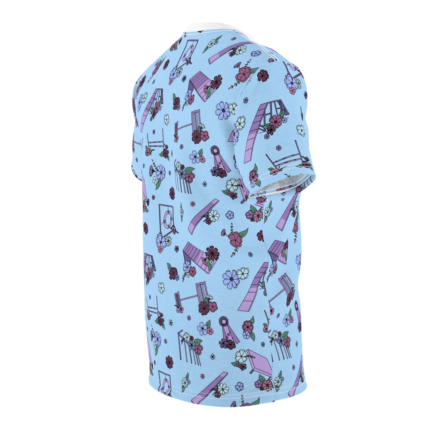 Blue Floral Agility Equipment All Over Print Tee