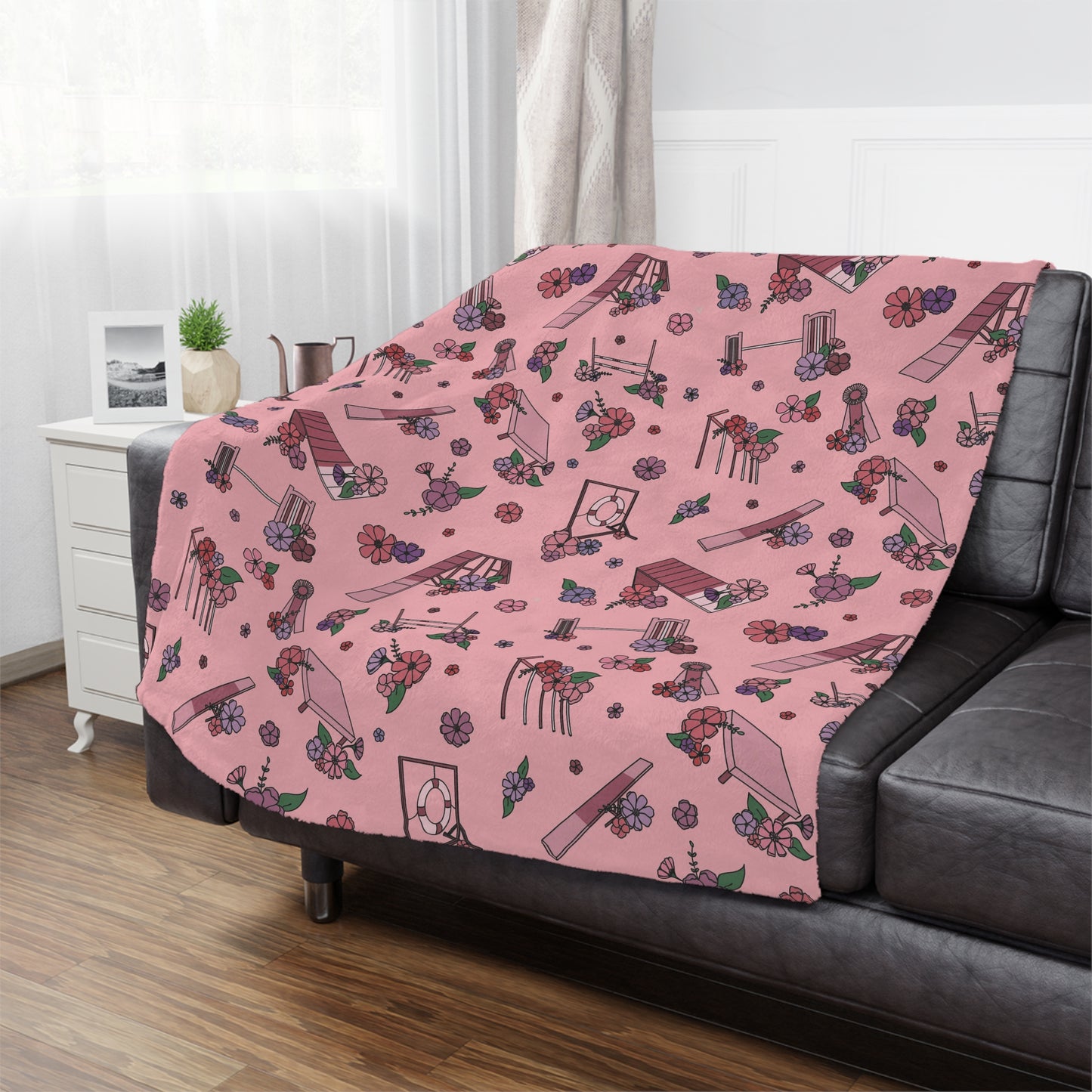 Pink Floral Dog Agility Minky Blanket