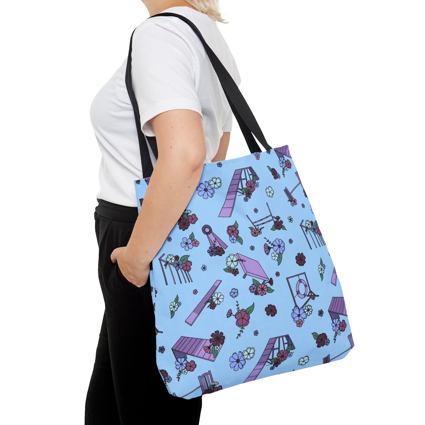 Blue Dog Agility Equipment Floral Tote Bag