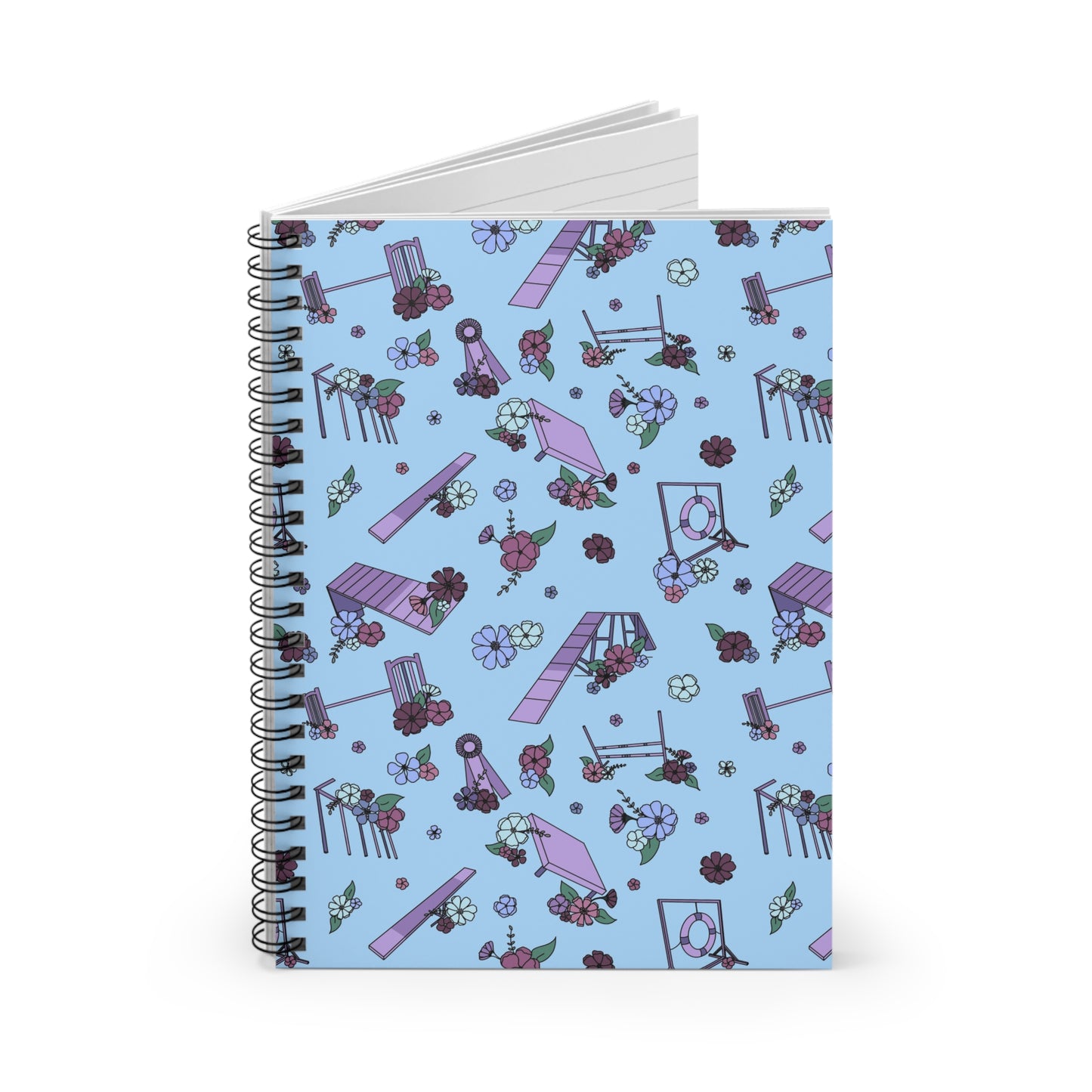 Blue Floral Dog Agility Spiral Notebook - Ruled Line, No Title