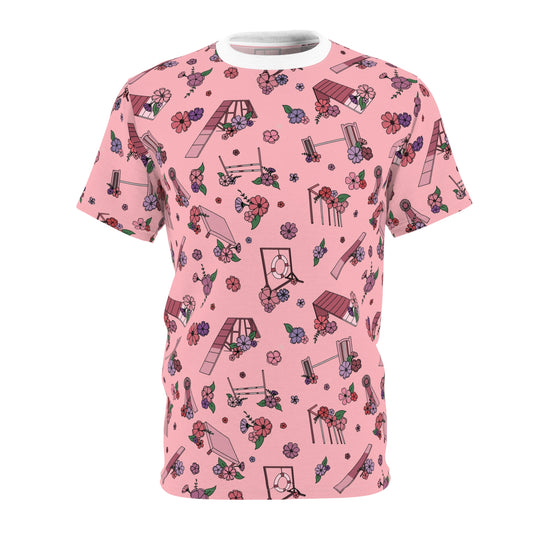 Pink Floral Agility Equipment All Over Print Tee