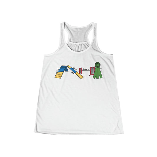 Dog Agility Day - Walk it, Tip it, Jump it, Q it - Print Women's Flowy Racerback Tank