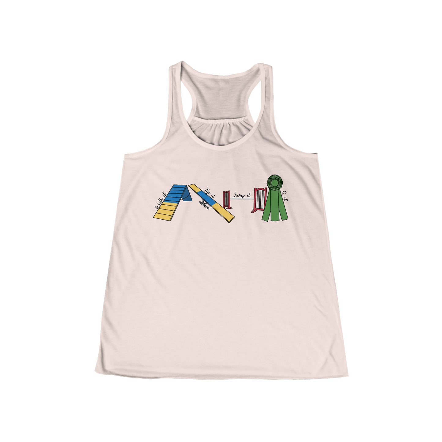 Dog Agility Day - Walk it, Tip it, Jump it, Q it - Print Women's Flowy Racerback Tank