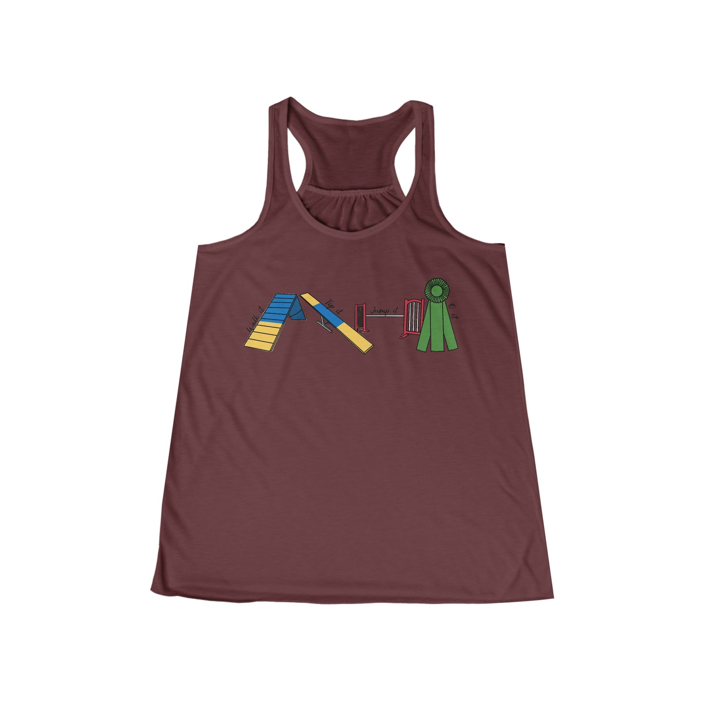 Dog Agility Day - Walk it, Tip it, Jump it, Q it - Print Women's Flowy Racerback Tank