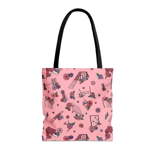 Pink Dog Agility Equipment Floral Tote Bag