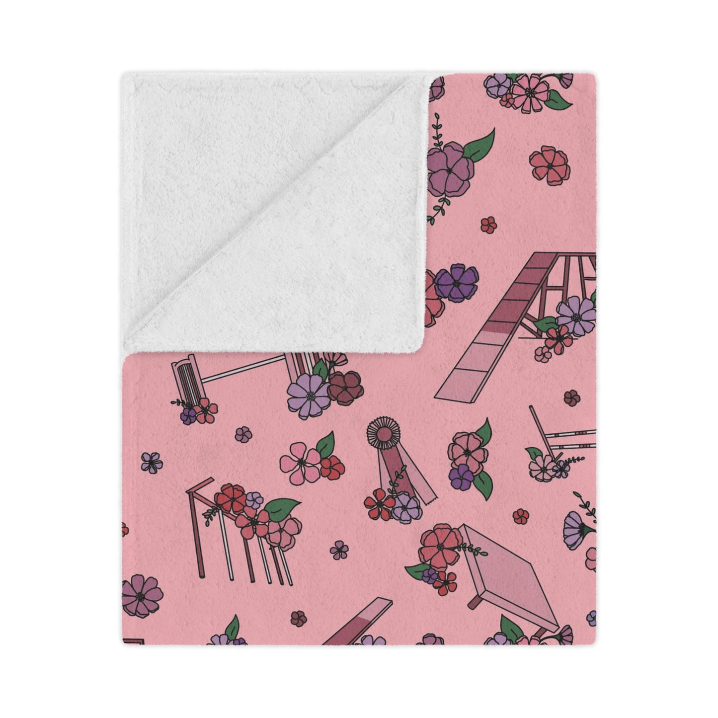 Pink Floral Dog Agility Minky Blanket