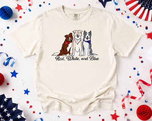 Stars and Stripes Red, White, and Blue Border Collies Comfort Colors Unisex Heavyweight T-Shirt