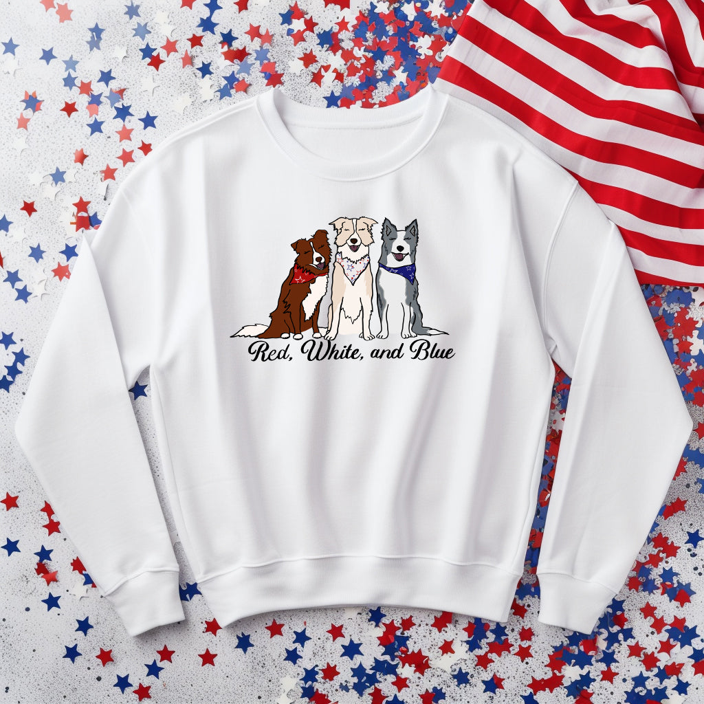 Stars and Stripes Red, White, and Blue Border Collies Gildan Unisex Heavy Blend™ 50/50 Fleece Crew