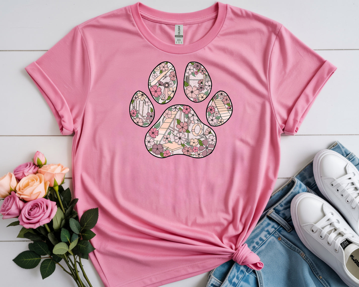 Floral Agility Paw Gildan Unisex Softstyle Tshirt