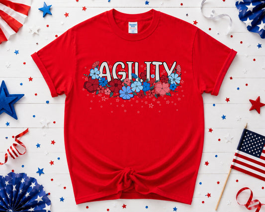 Stars and Stripes Floral Agility Gildan Unisex Softstyle Tshirt