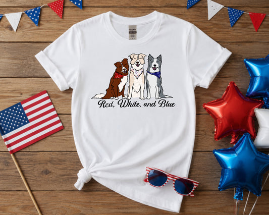 Stars and Stripes Red White and Blue Border Collies Gildan Unisex Softstyle Tshirt