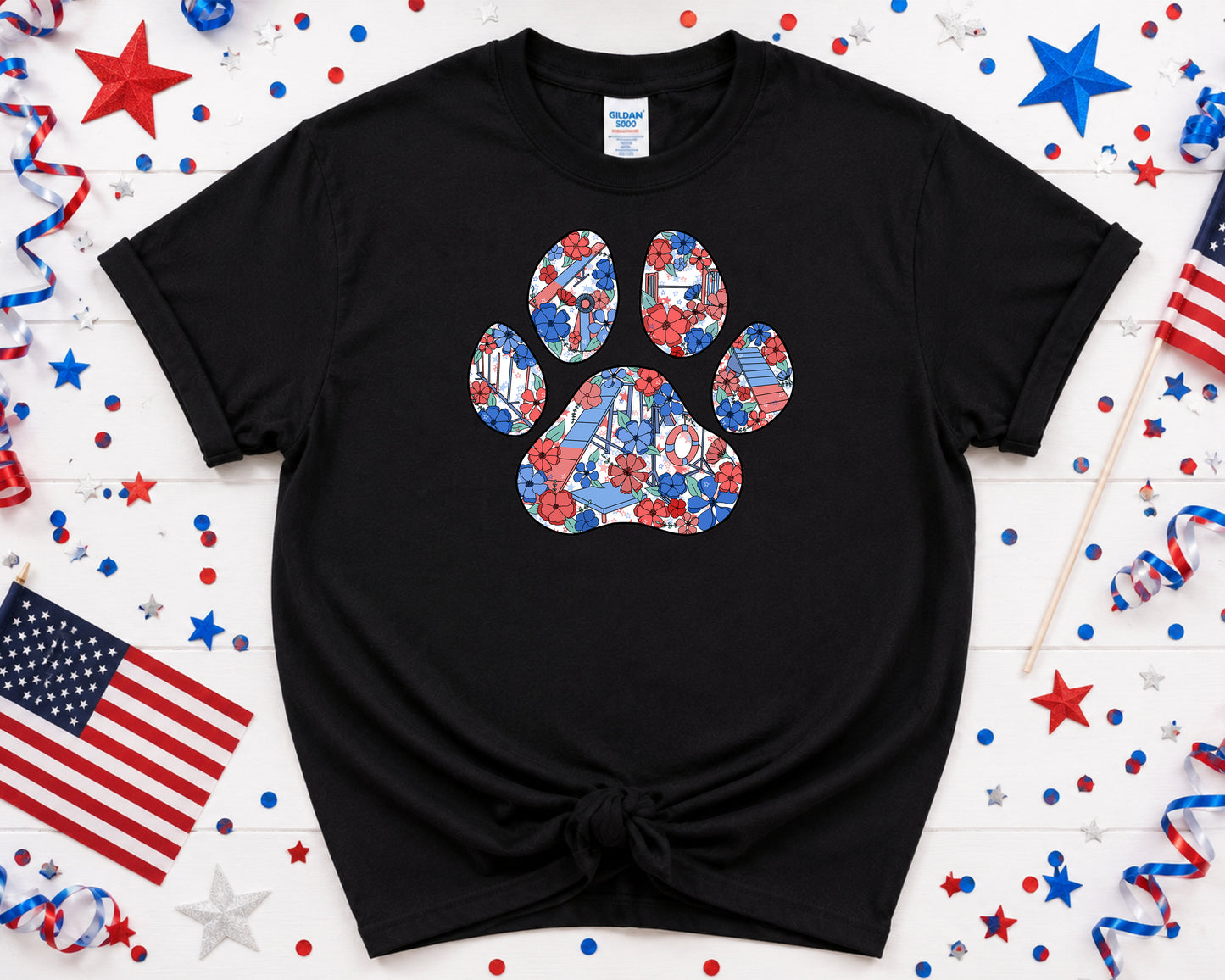 Stars and Stripes Agility Paw Print Gildan Unisex Softstyle Tshirt