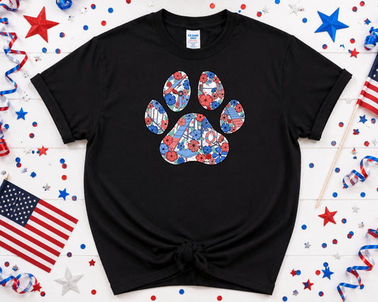 Stars and Stripes Agility Paw Print Gildan Unisex Softstyle Tshirt