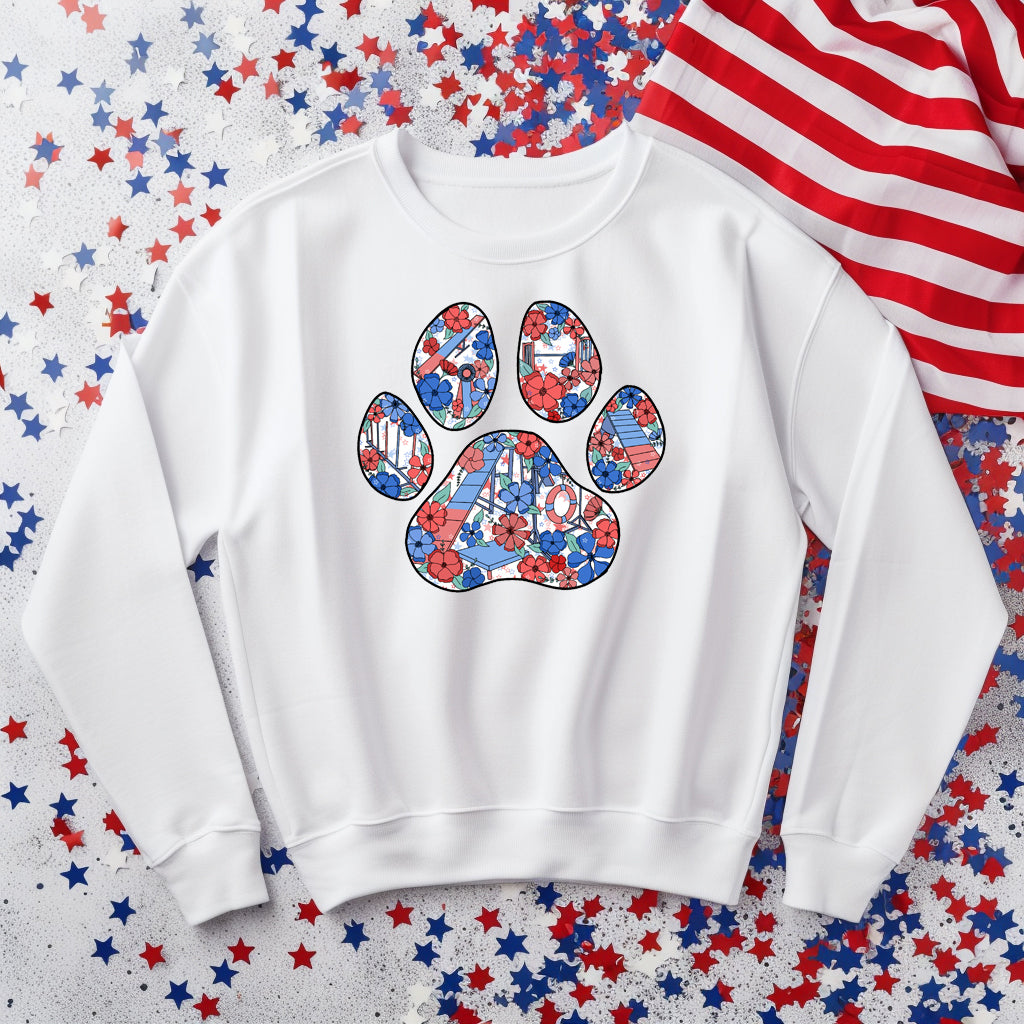 Stars and Stripes Paw Print Gildan Unisex Heavy Blend™ 50/50 Fleece Crew