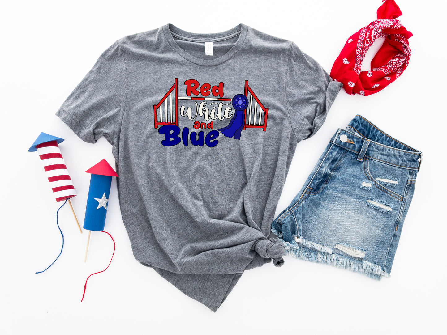 Stars and Stripes Red, White, and Blue Ribbon Bella + Canvas Unisex Jersey T-Shirt