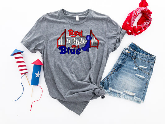 Stars and Stripes Red, White, and Blue Ribbon Bella + Canvas Unisex Jersey T-Shirt