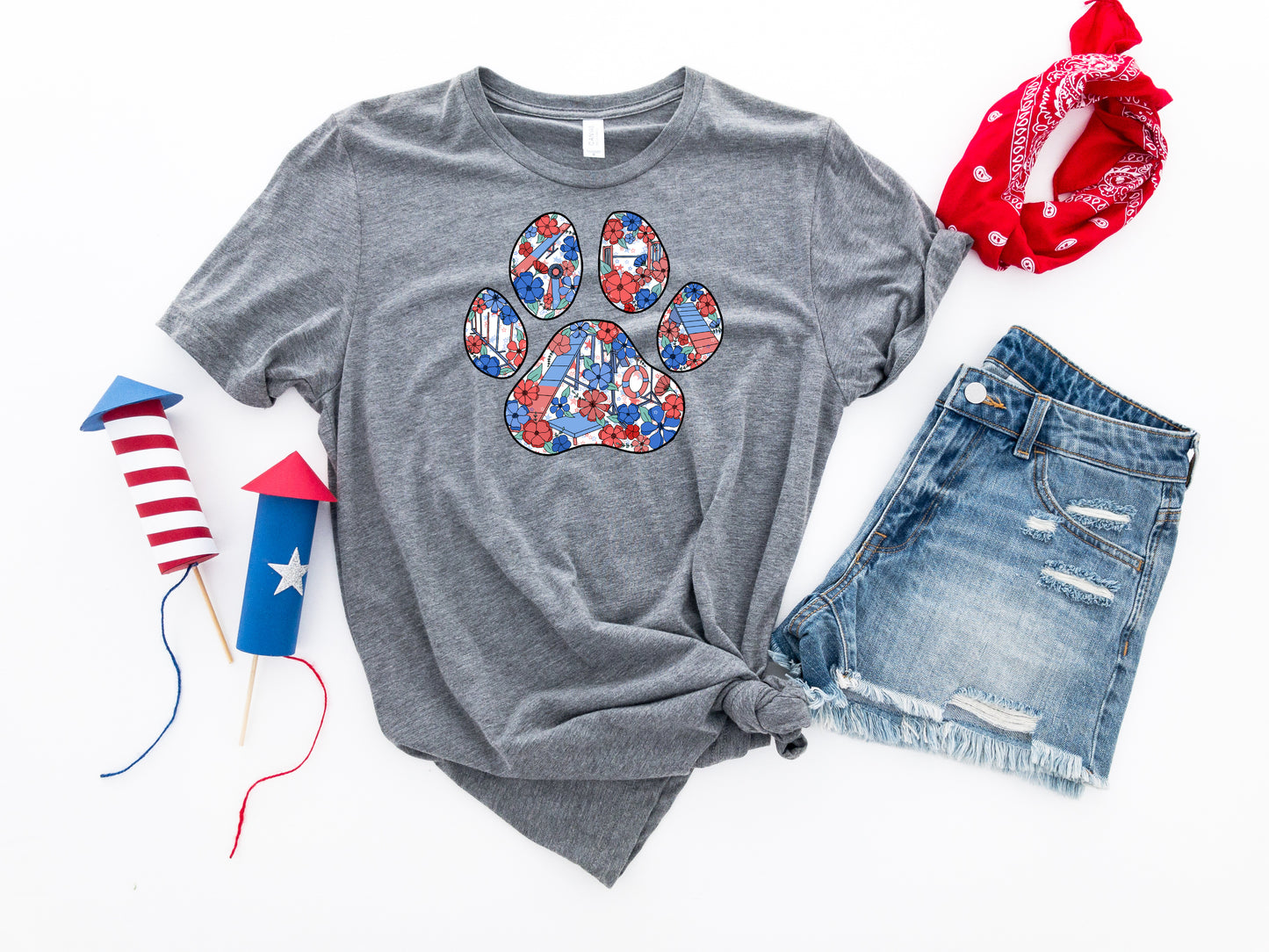 Stars and Stripes Floral Agility Paw Bella + Canvas Unisex Jersey T-Shirt